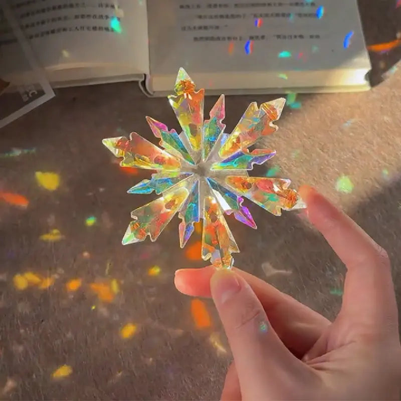 Crystal Snowflake Suncatcher in sunlight with rainbow prism reflections photo 5