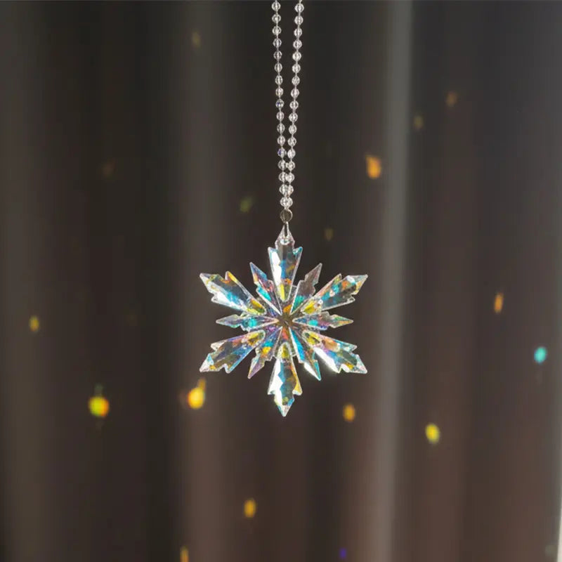Crystal Snowflake Suncatcher in sunlight with rainbow prism reflections photo 4