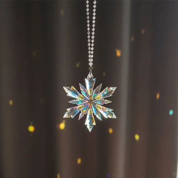 Crystal Snowflake Suncatcher in sunlight with rainbow prism reflections photo 4