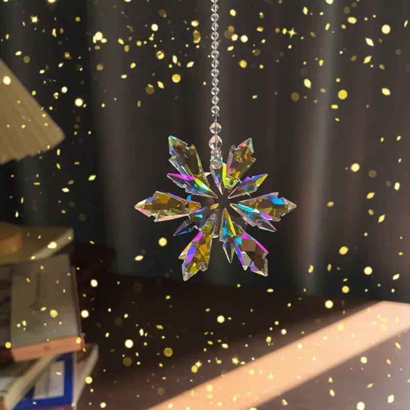 Crystal Snowflake Suncatcher in sunlight with rainbow prism reflections photo 9