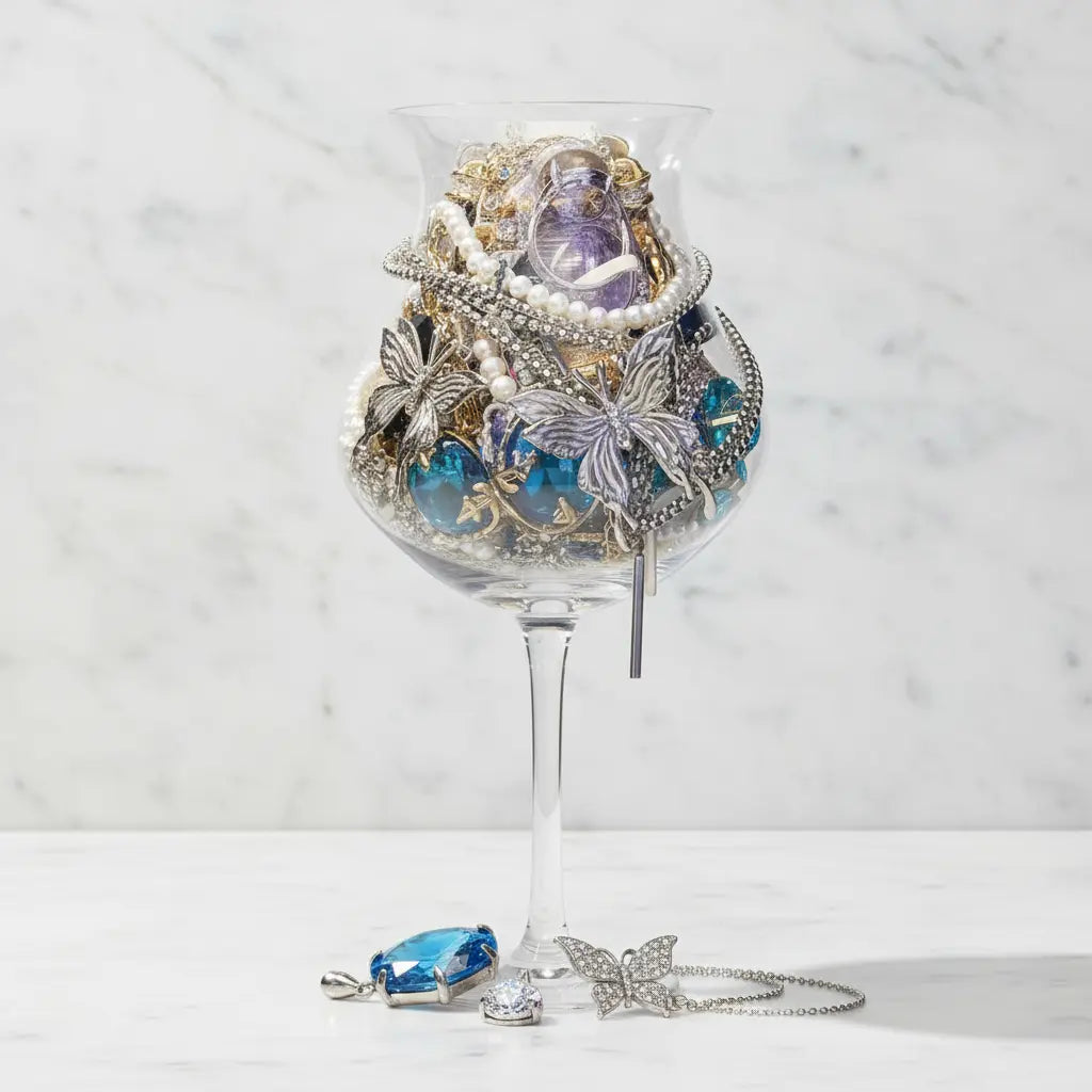 Dreamy Gem Mystery Jewelry Glass – 20+ Crystal & Butterfly Surprise Pieces | MystiBox
