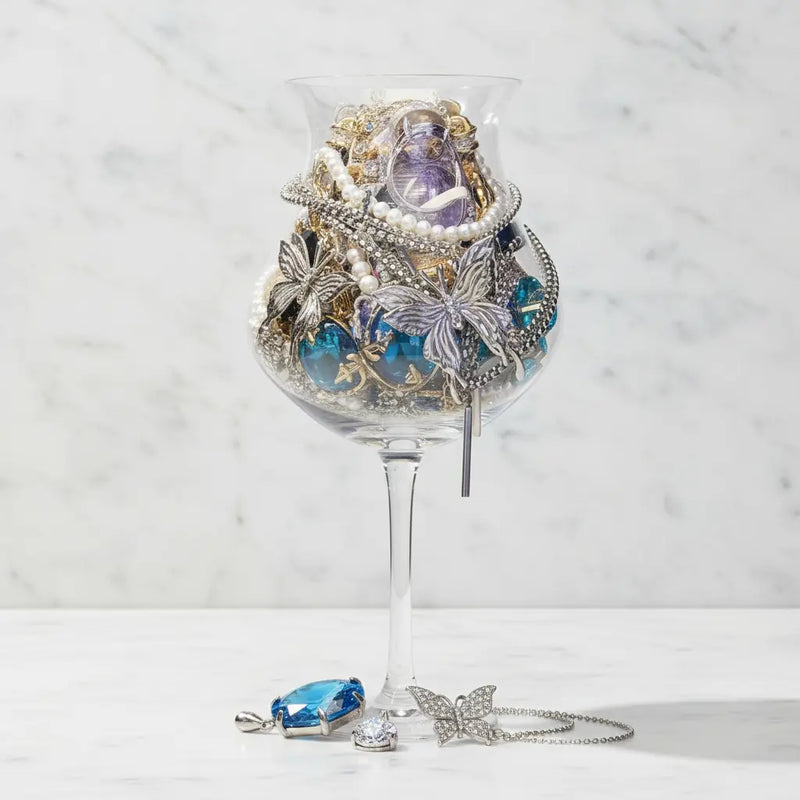 Dreamy Gem Mystery Jewelry Glass – 20+ Crystal & Butterfly Surprise Pieces | MystiBox