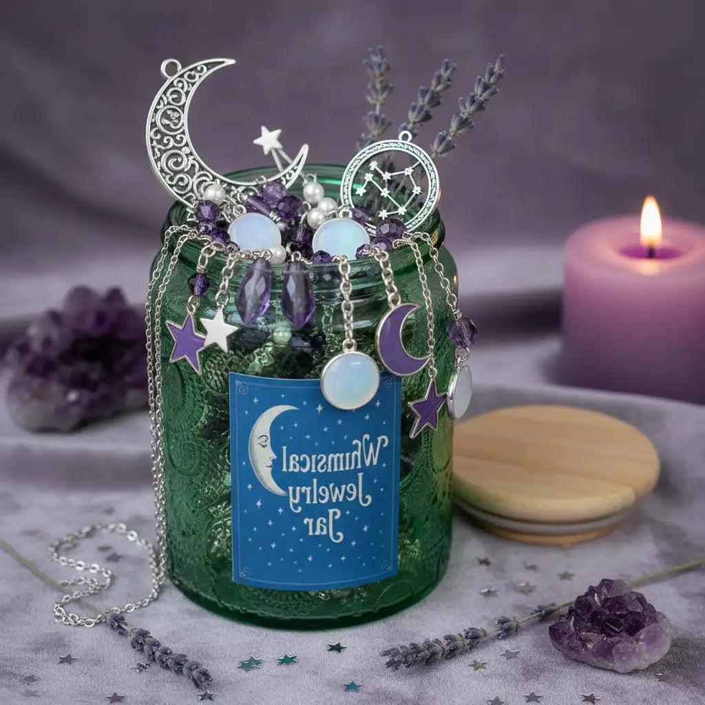 Influencer-Inspired Whimsical Moon Mystery Jewelry Jar | 15+ Celestial, Crystal & Charm Pieces