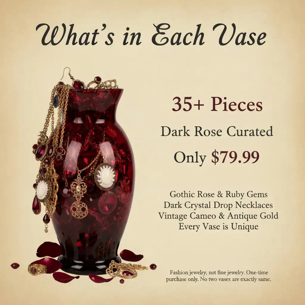 Influencer-Inspired Dark Rose Mystery Jewelry Vase | 35+ Gothic, Ruby & Vintage Charm Pieces