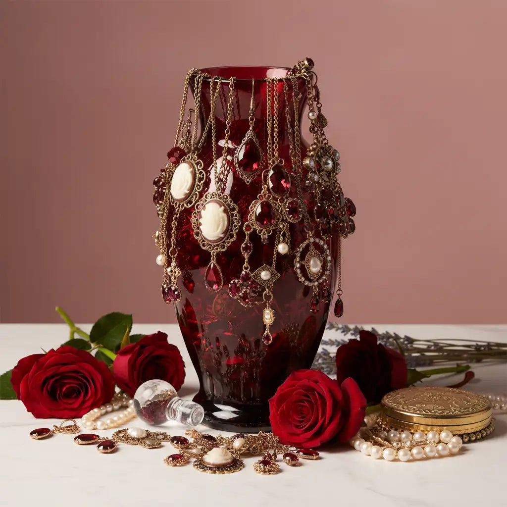 Influencer-Inspired Dark Rose Mystery Jewelry Vase | 35+ Gothic, Ruby & Vintage Charm Pieces
