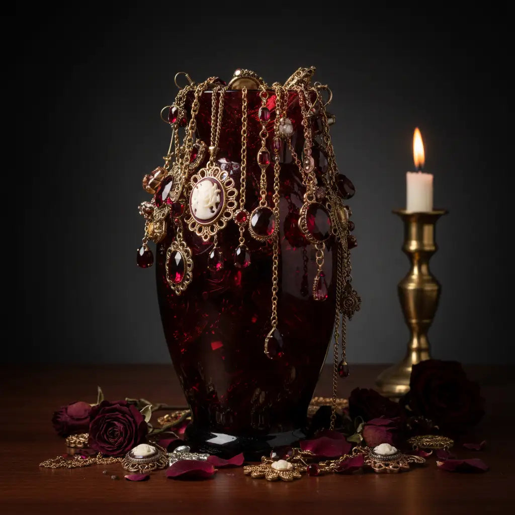 Influencer-Inspired Dark Rose Mystery Jewelry Vase | 35+ Gothic, Ruby & Vintage Charm Pieces