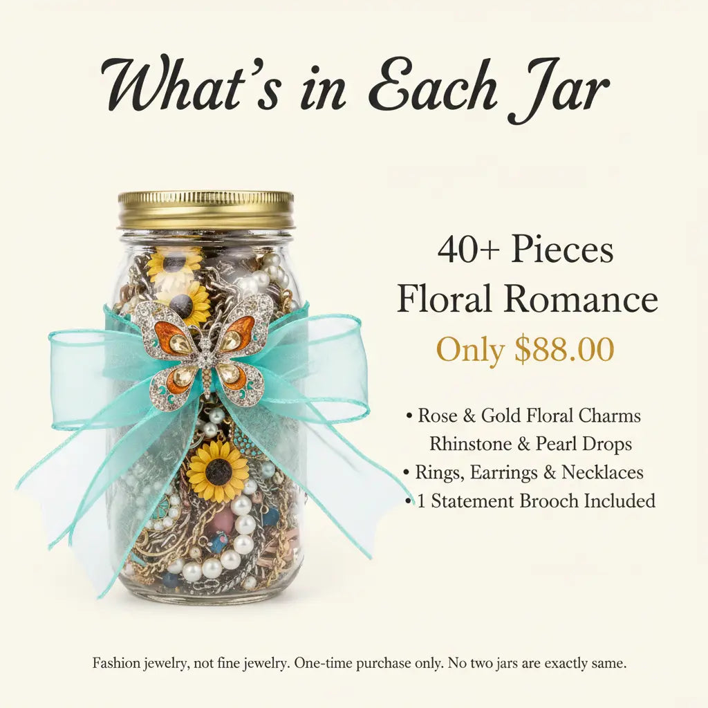 Floral Romance Mystery Jewelry Jar – 40+ Rose, Gold & Charm Surprise Pieces | MystiBox