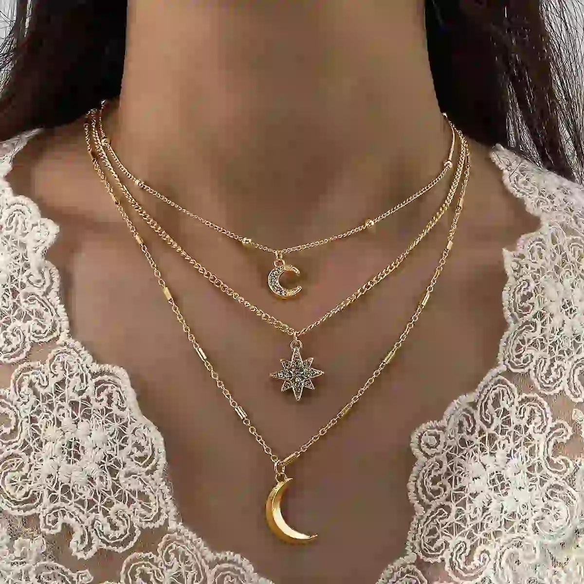 Gold Moon & Star Layered Necklace Set from MystiBox photo 1