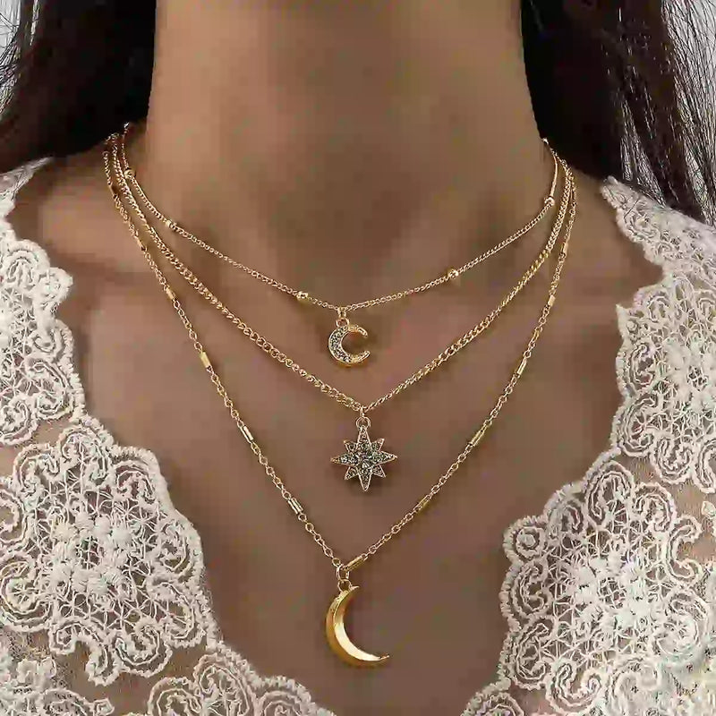 Gold Moon & Star Layered Necklace Set from MystiBox photo 1