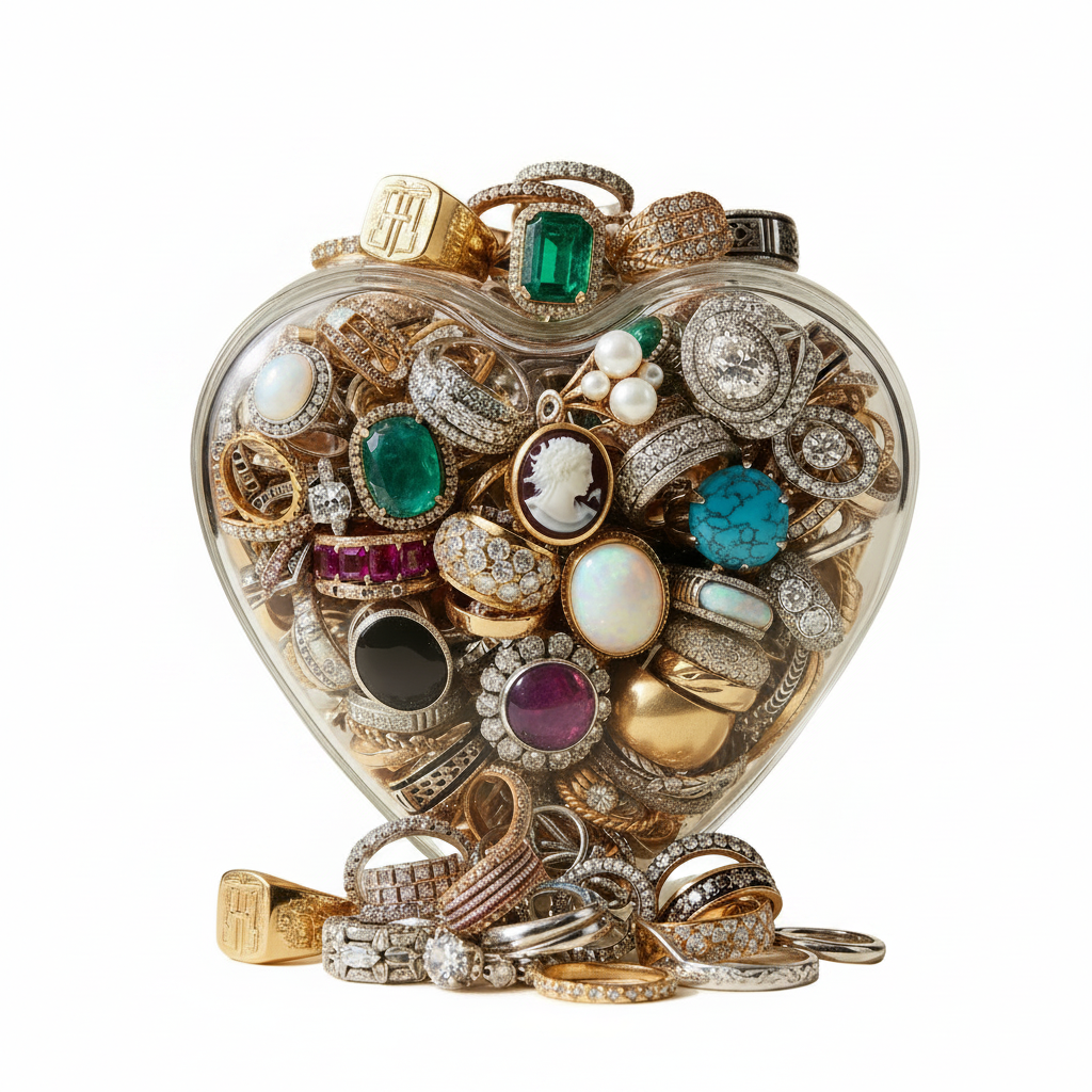 Heart Jar Rings - Pure White Background