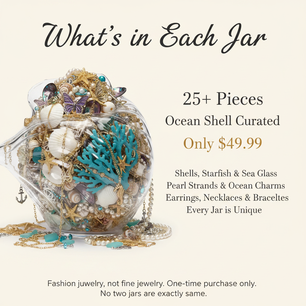 Ocean Shell Mystery Jewelry Jar - What's in Each Jar Infographic