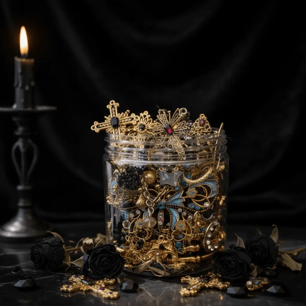 Noir Gold Edition – Gold & Black Gothic Jewelry Surprise Jar gothic jewelry gift set photo 3