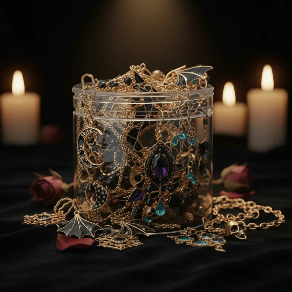 Noir Gold Edition – Gold & Black Gothic Jewelry Surprise Jar gothic jewelry gift set photo 1