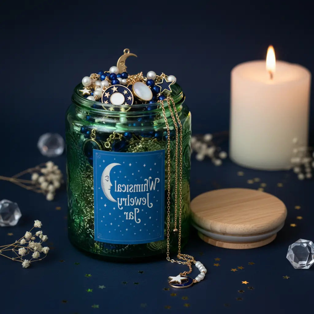 Influencer-Inspired Whimsical Moon Mystery Jewelry Jar | 15+ Celestial, Crystal & Charm Pieces