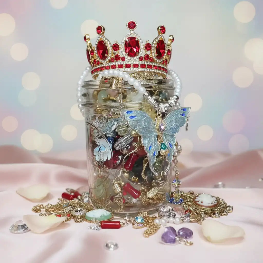 Vintage Fantasy Mystery Jewelry Glass – 40+ Crystal & Butterfly Surprise Pieces | MystiBox