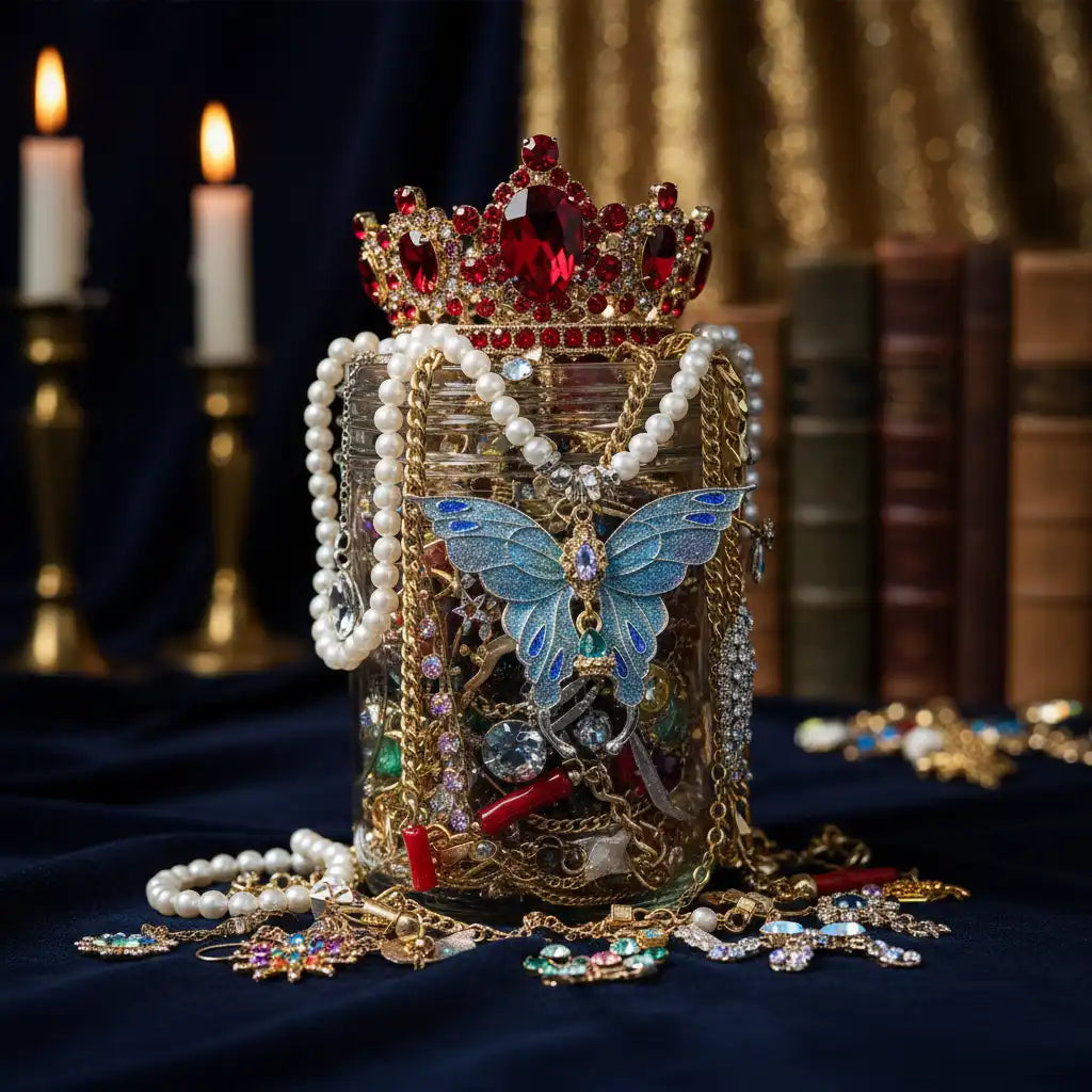 Vintage Fantasy Mystery Jewelry Glass – 40+ Crystal & Butterfly Surprise Pieces | MystiBox