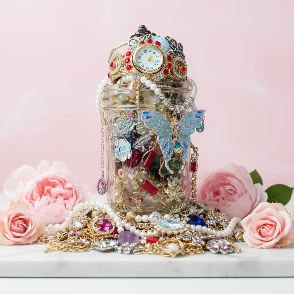Vintage Fantasy Mystery Jewelry Glass – 40+ Crystal & Butterfly Surprise Pieces | MystiBox