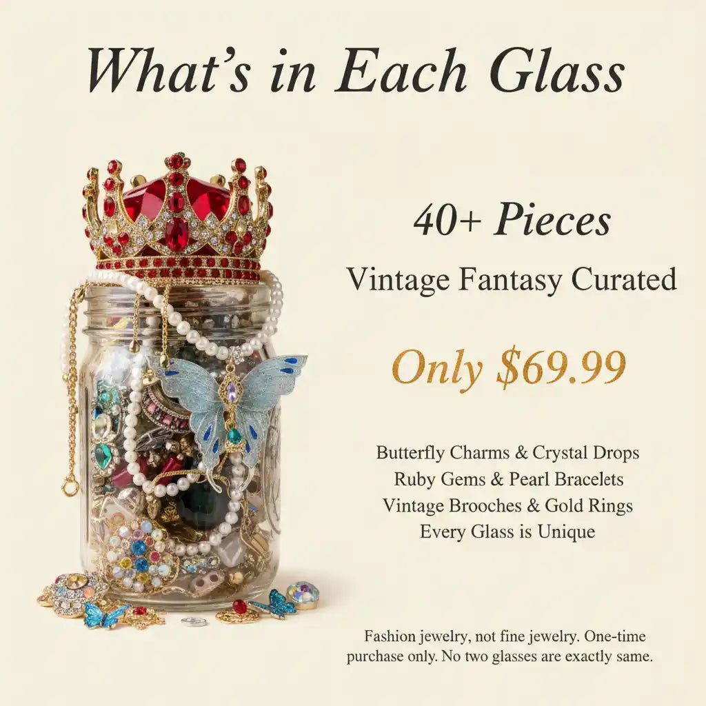 Vintage Fantasy Mystery Jewelry Glass – 40+ Crystal & Butterfly Surprise Pieces | MystiBox