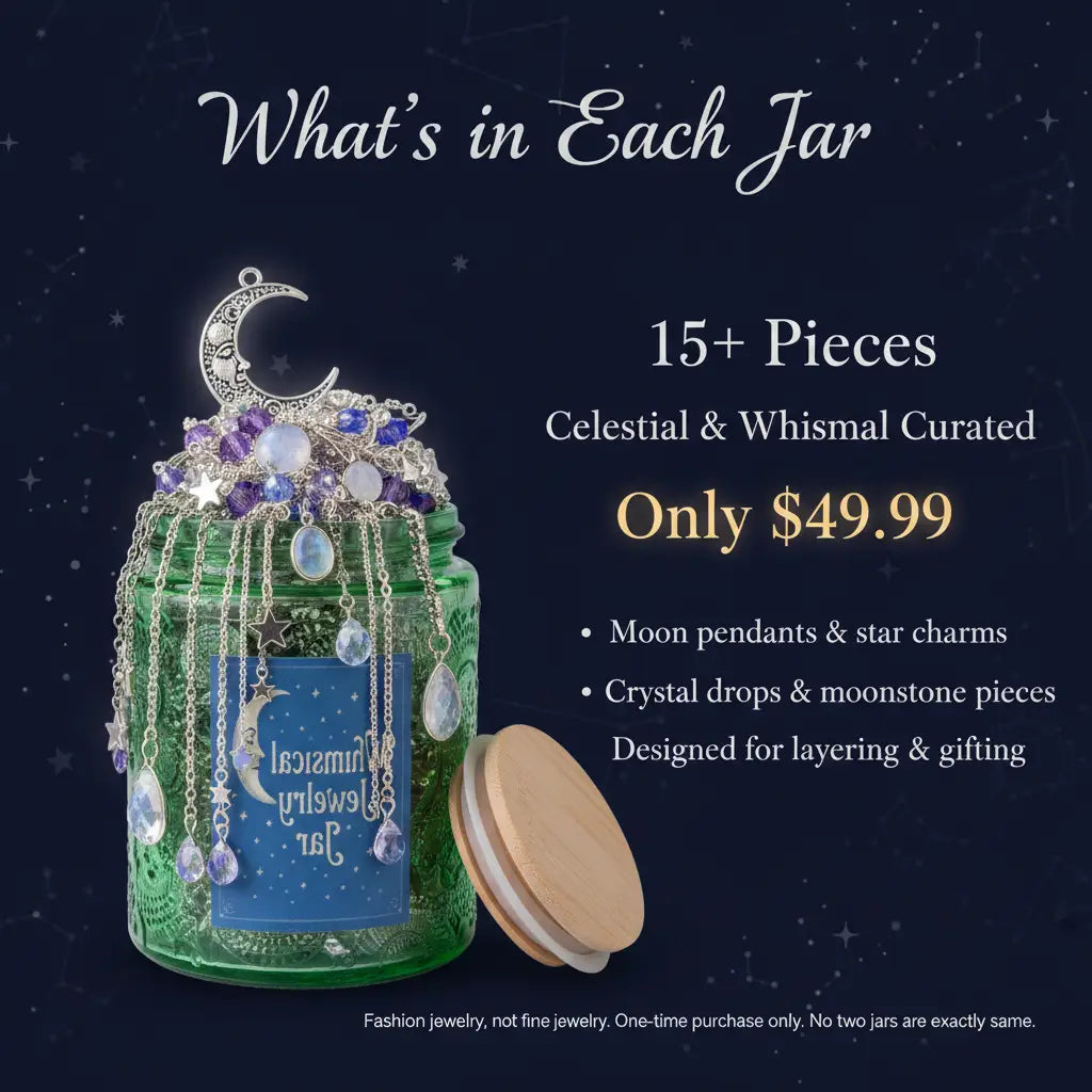 Influencer-Inspired Whimsical Moon Mystery Jewelry Jar | 15+ Celestial, Crystal & Charm Pieces