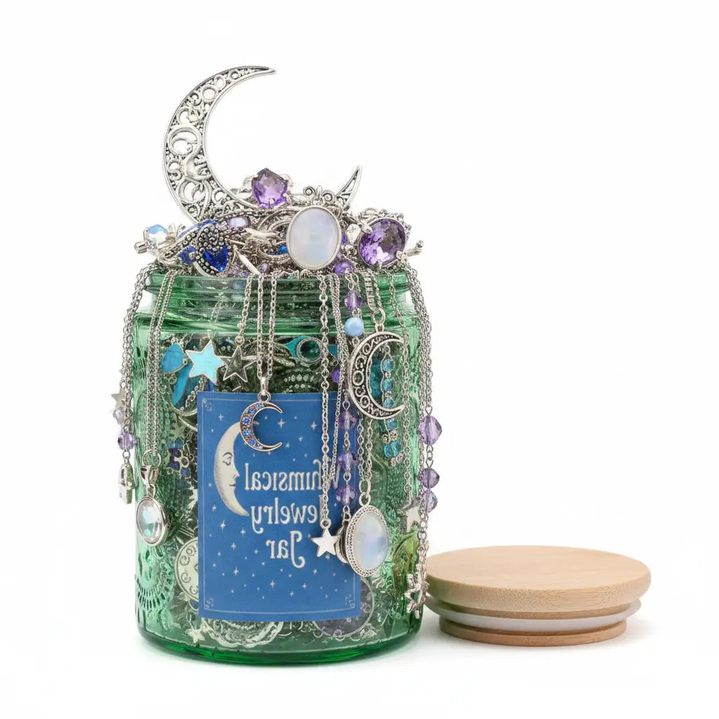 Influencer-Inspired Whimsical Moon Mystery Jewelry Jar | 15+ Celestial, Crystal & Charm Pieces